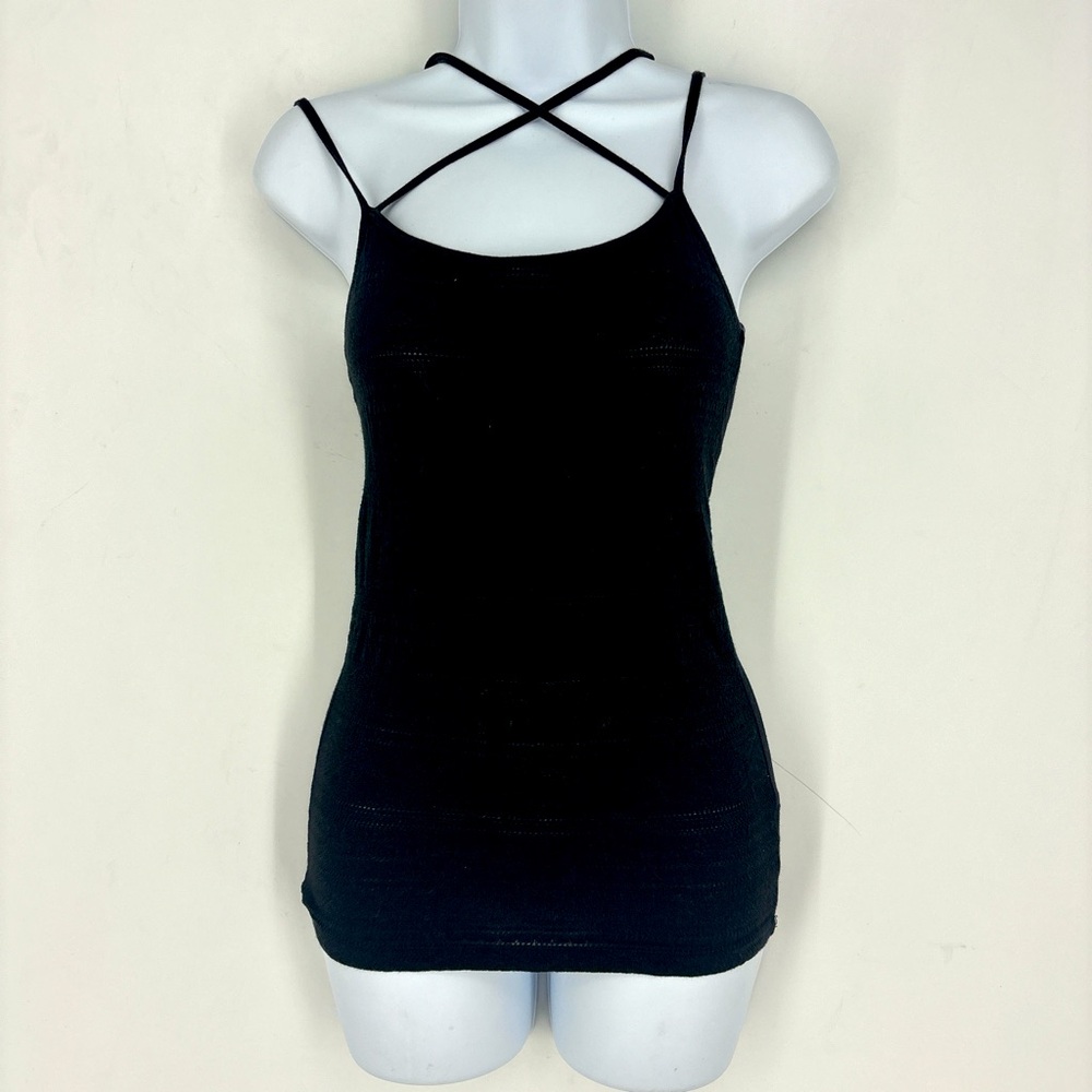 Aeropostale Favorite Cami Black Pattern Sheer Y2K Strappy Noir Tank Top Grunge